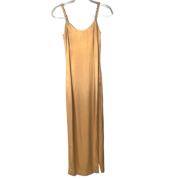 Vtg Jessica McClintock Gunne Sax Nude Satin Flower Strap Maxi Slip Dress XS/S - Picture 2 of 7